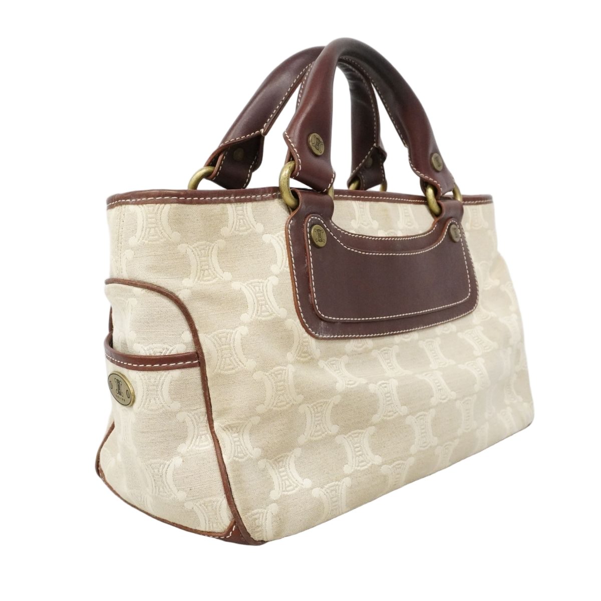Celine Handbag Triomphe Canvas Beige Brown Gold — view 2