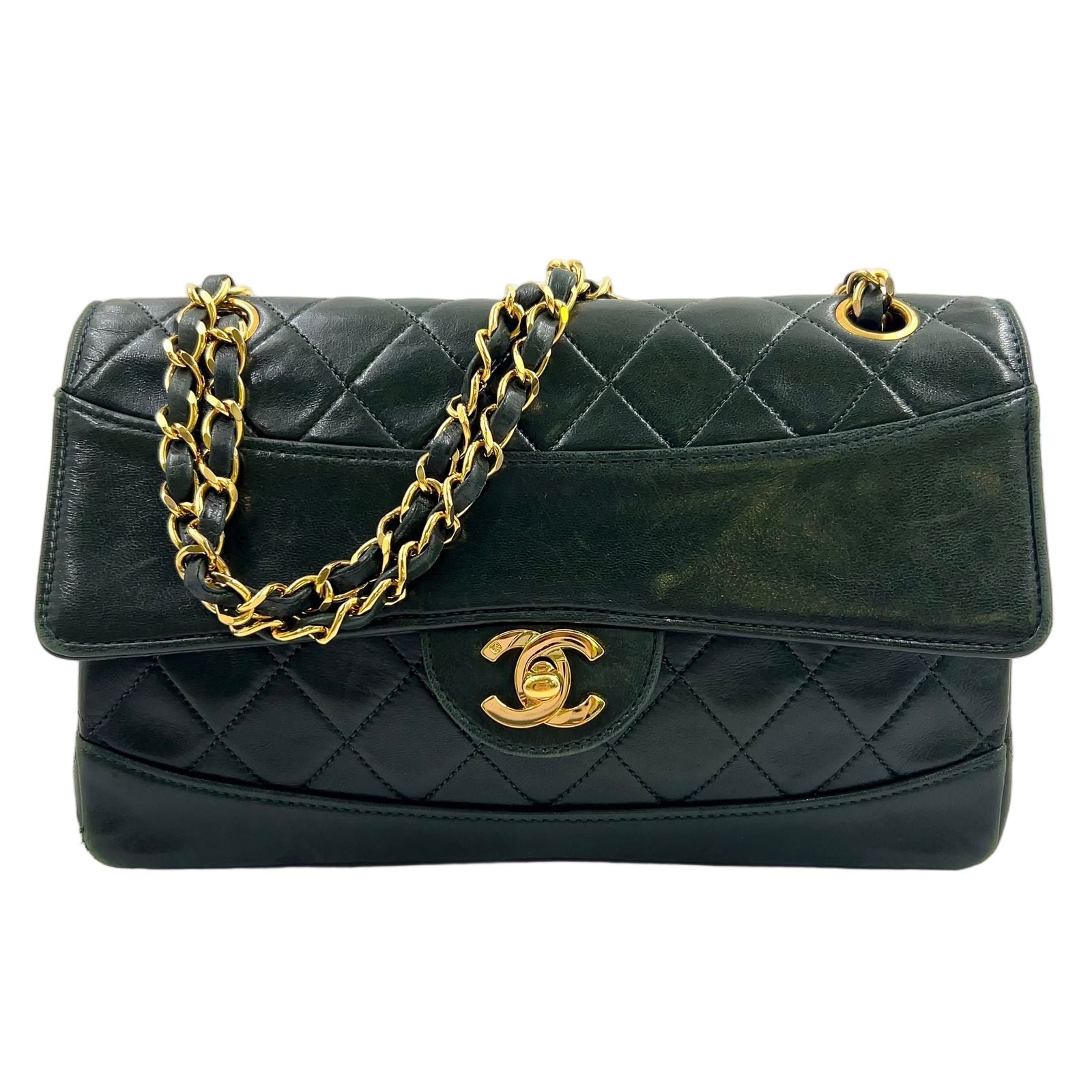 Chanel Quilted CC Logo Lambskin Dark Green Shoulder Bag Gold