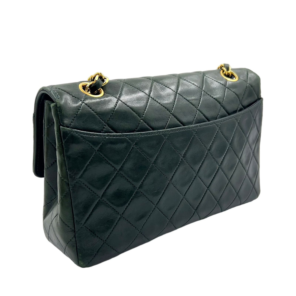 Chanel Quilted CC Logo Lambskin Dark Green Shoulder Bag Gold — view 2