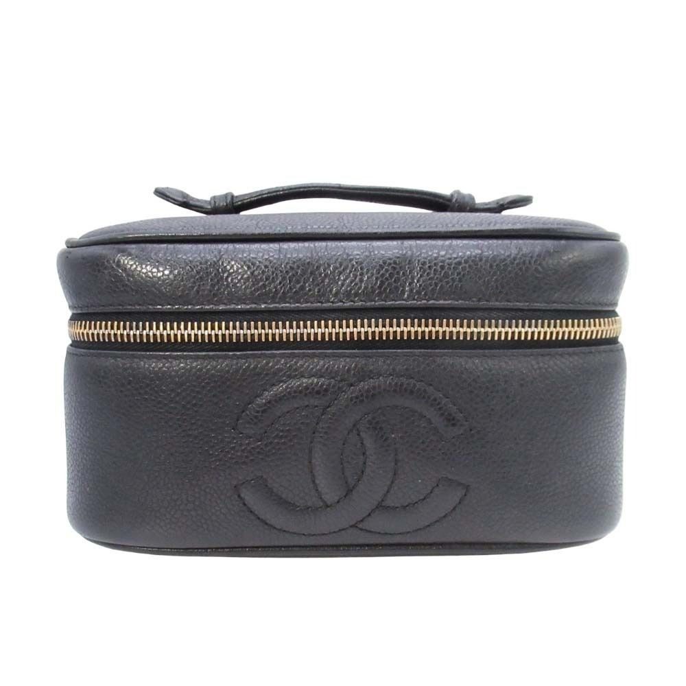Chanel Vintage Caviar Leather Vanity CC Logo Stitch Side Pouch
