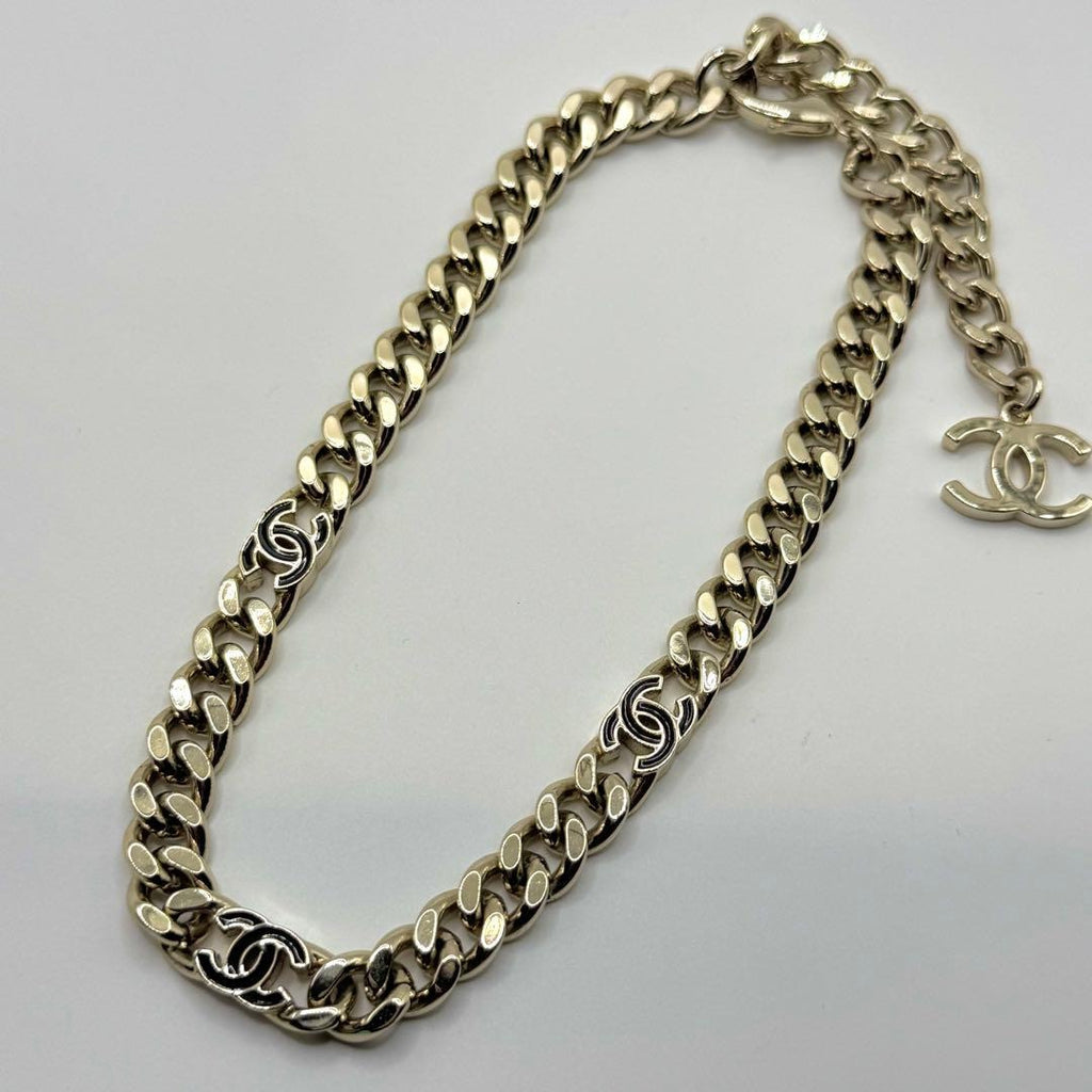 Chanel Necklace Coco Mark Triple Chain with Flat