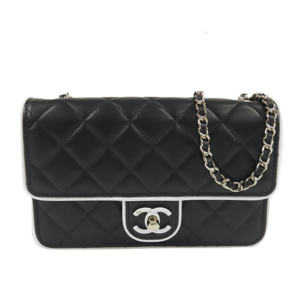 Chanel Chain Wallet Black Gold Lambskin Pochette Quilted Shoulder Bag
