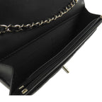 Chanel Chain Wallet Black Gold Lambskin Pochette Quilted Shoulder Bag — view 4