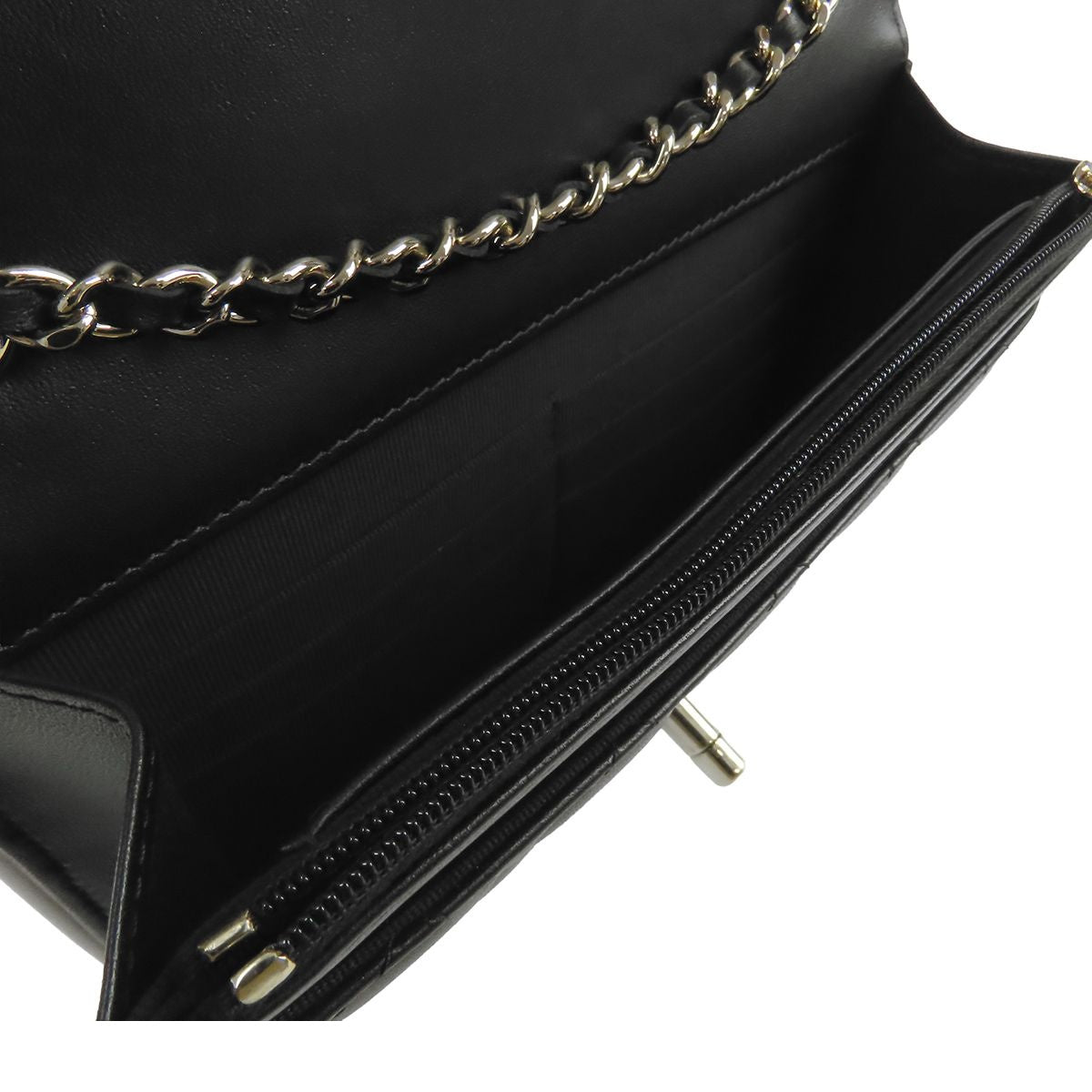 Chanel Chain Wallet Black Gold Lambskin Pochette Quilted Shoulder Bag — view 4