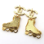 Chanel Roller Skate Earrings F24 COCO Mark Faux Pearl Rhinestone Gold Color — view 2