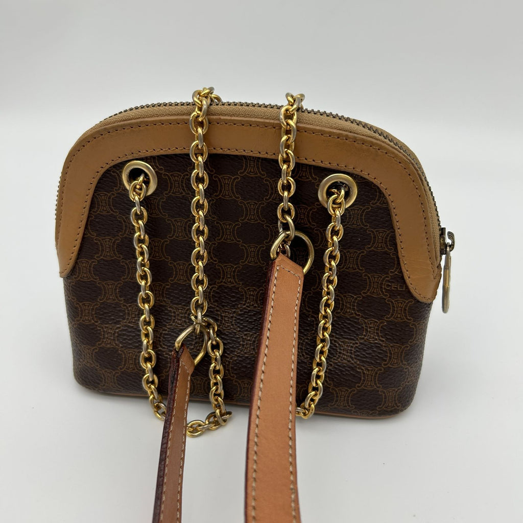 Celine Macadam Brown Tea Vintage Small Mini Chain Shoulder Bag Back Purse — view 4