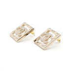 Chanel Earrings Gold Coco Mark Rhinestone Square — view 3
