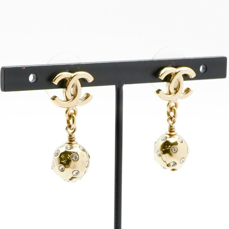 Chanel Earrings Gold Coco Mark Rhinestone — view 8