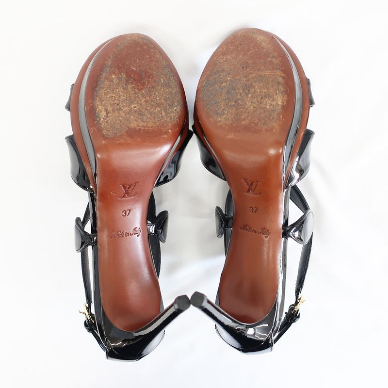 Louis Vuitton Sandals Pin Heel Black Gold Hardware Enamel — view 5