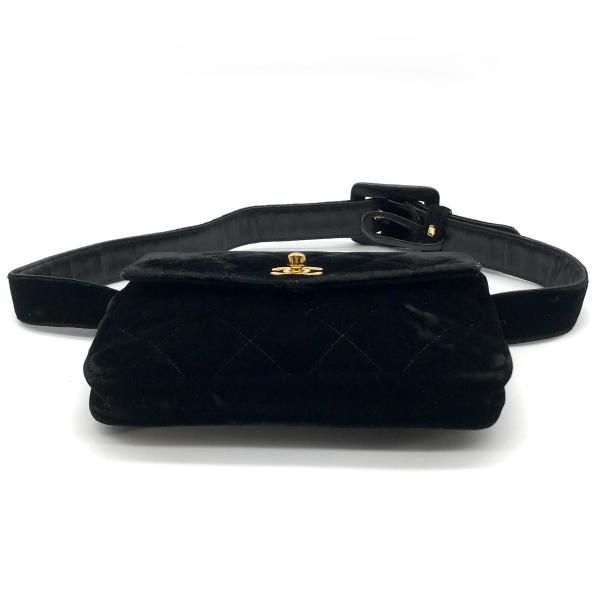 Chanel CC Logo Velour Quilted Waist Pouch Black — view 3