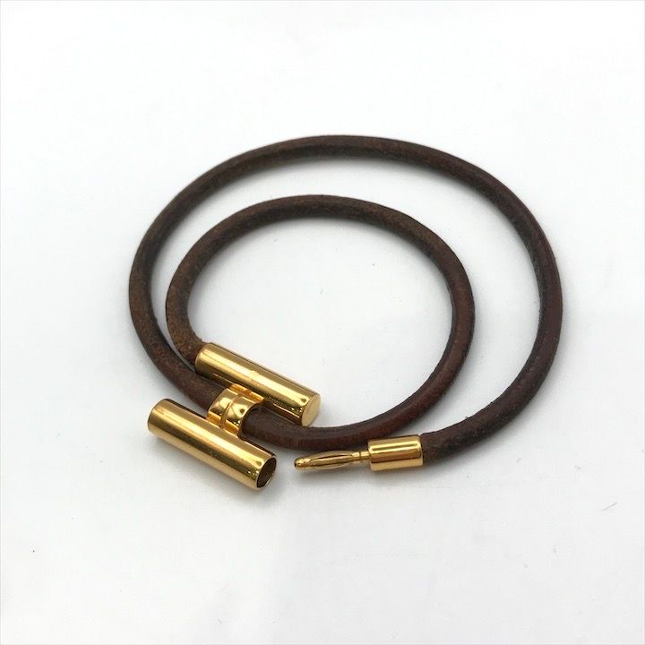 Hermes Tournis Bangle Bracelet Leather Gold — view 4