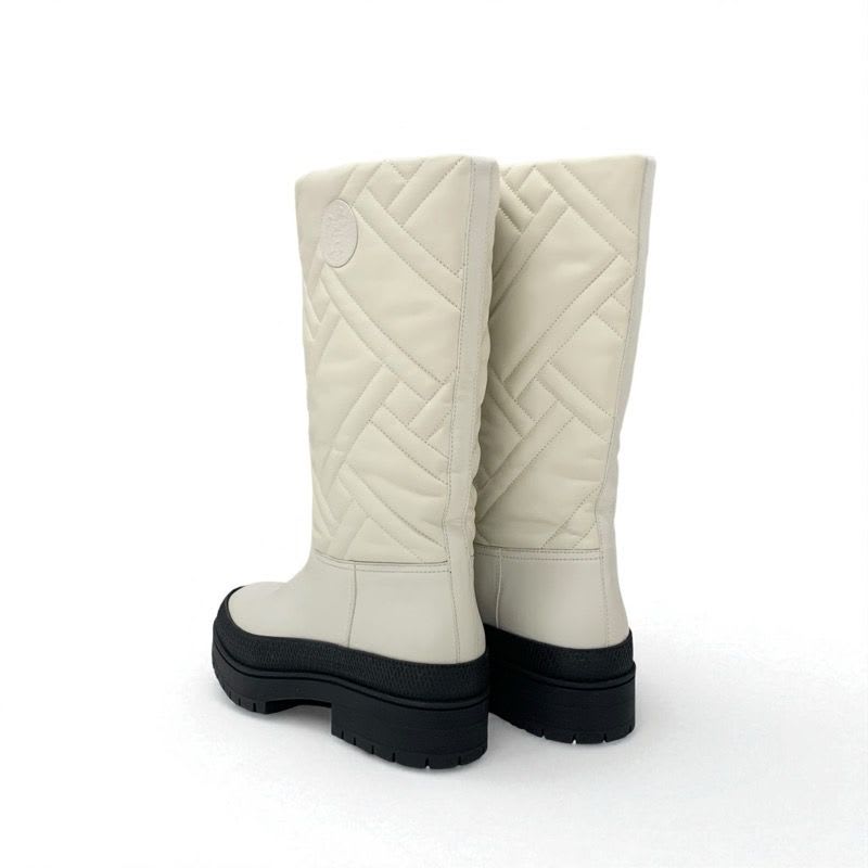 Hermes Fuji Boots Long Shoes Leather Ivory Exlibris Quilting — view 4