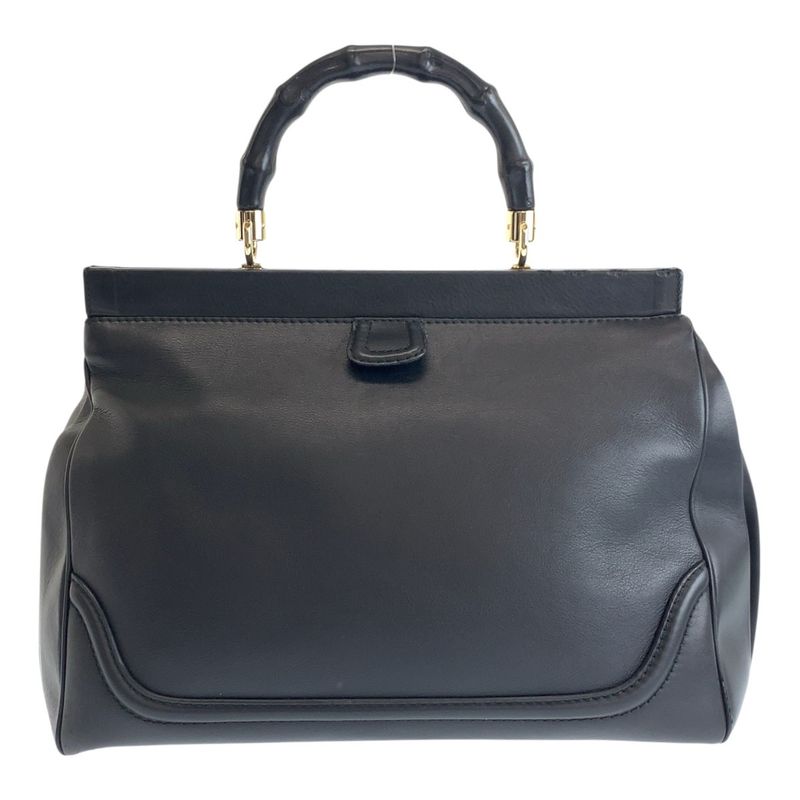 Gucci Bamboo Black Gold Hardware Leather Handbag — view 2