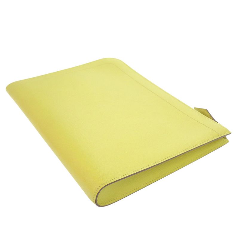 Hermes Zip Tablet Vaux Epson Lime Engraved A Yellow Clutch Bag 0062 — view 5