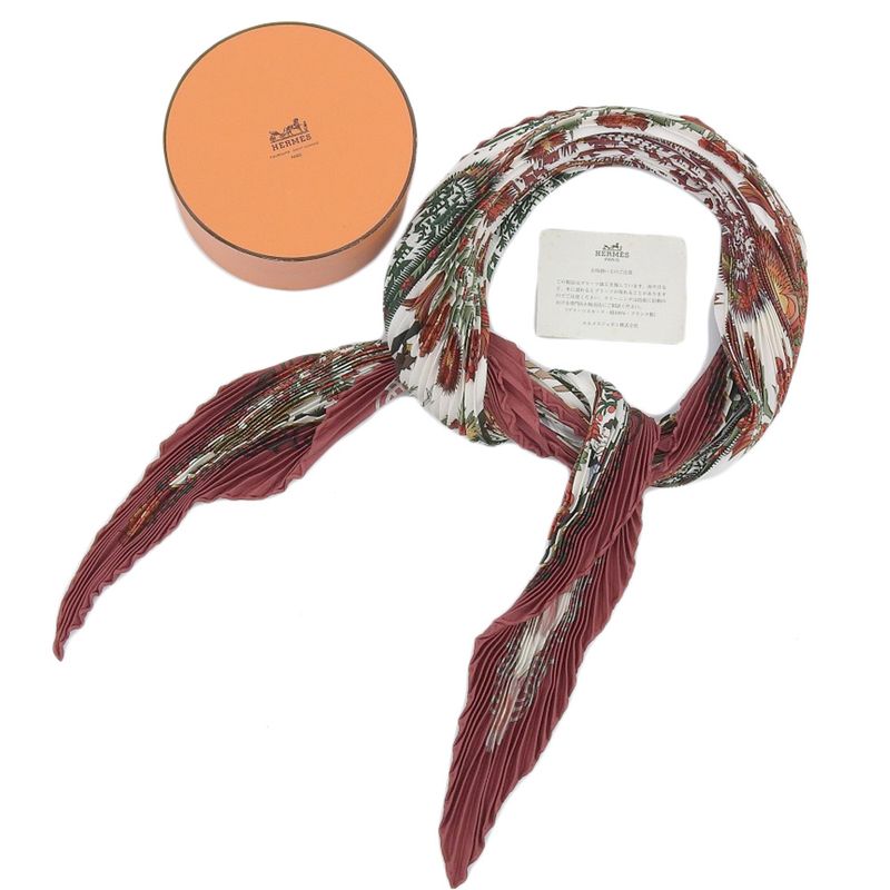 Hermes 90's Vintage Decoupages 100% Silk Pleated Scarf Shawl — view 3
