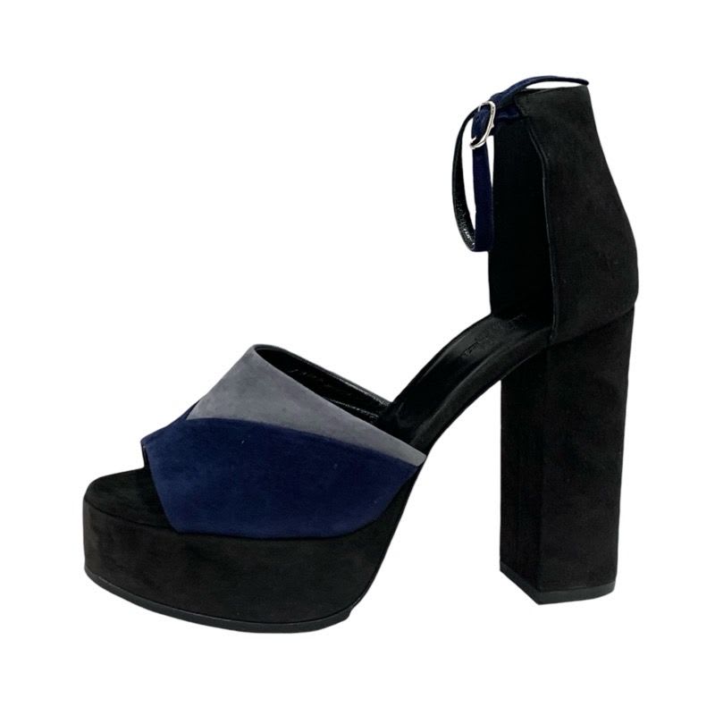 Hermes Sandals Shoes Suede Navy Black Gray Ankle Strap — view 3