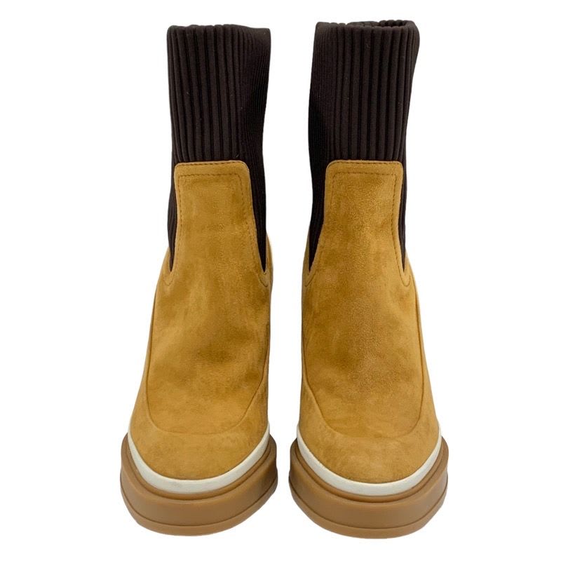 Hermes Boots Short Sock Shoes Suede Fabric Bicolor Camel Brown — view 2