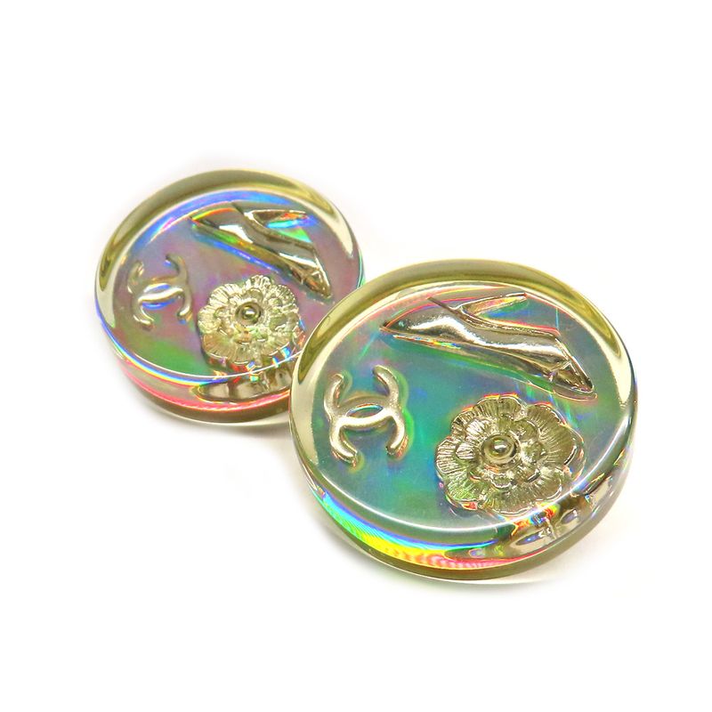 Chanel Earrings Round Shape Coco Mark Camellia Heel Motif Pair 97 — view 3