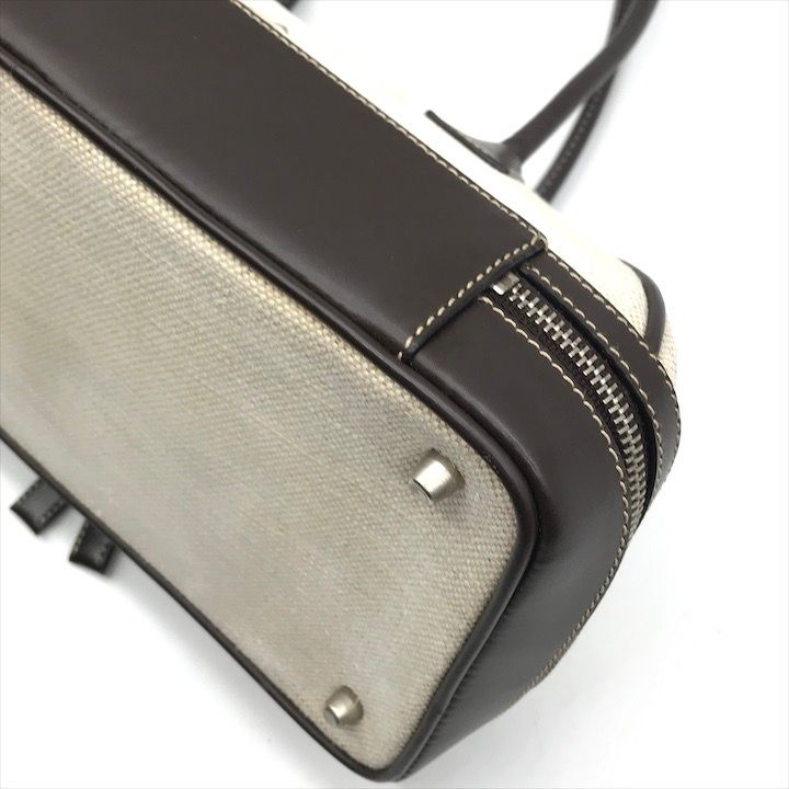 Prada Canvas Leather Mini Hand Bag Clasp Brown — view 5