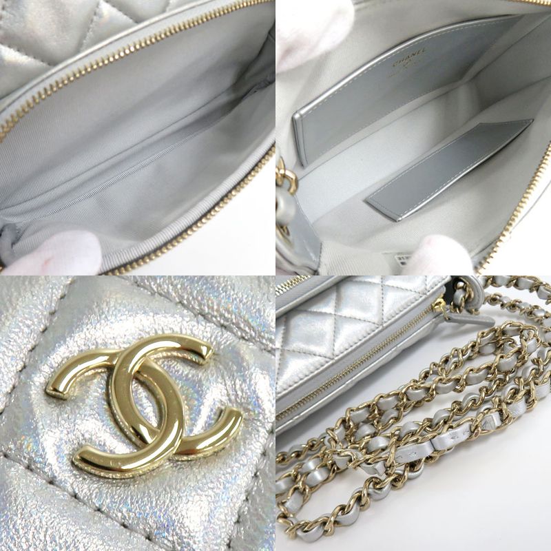 Chanel Chain Clutch Bag Iridescent Metallic Lambskin Silver Ap4349 — view 9