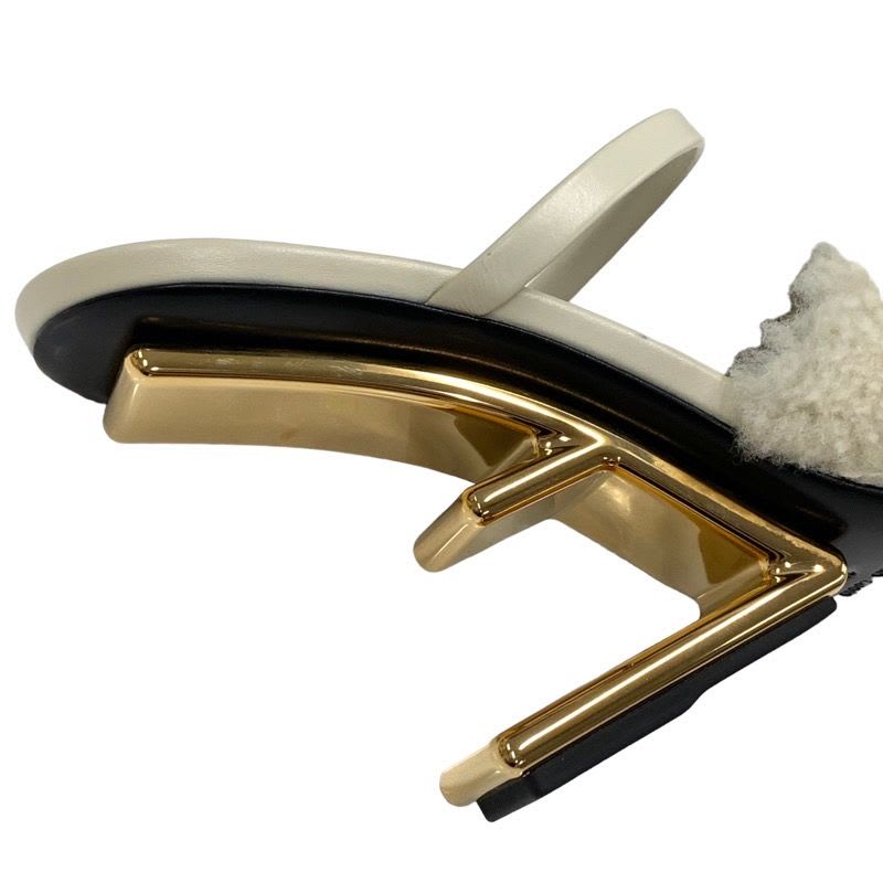 Fendi First Sandals Mule Party Shoes Metal Heel Sheepskin Beige — view 9
