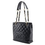 Chanel Petite Shopping Tote PST Chain Quilted Caviar Leather Black Shoulder Bag — view 2