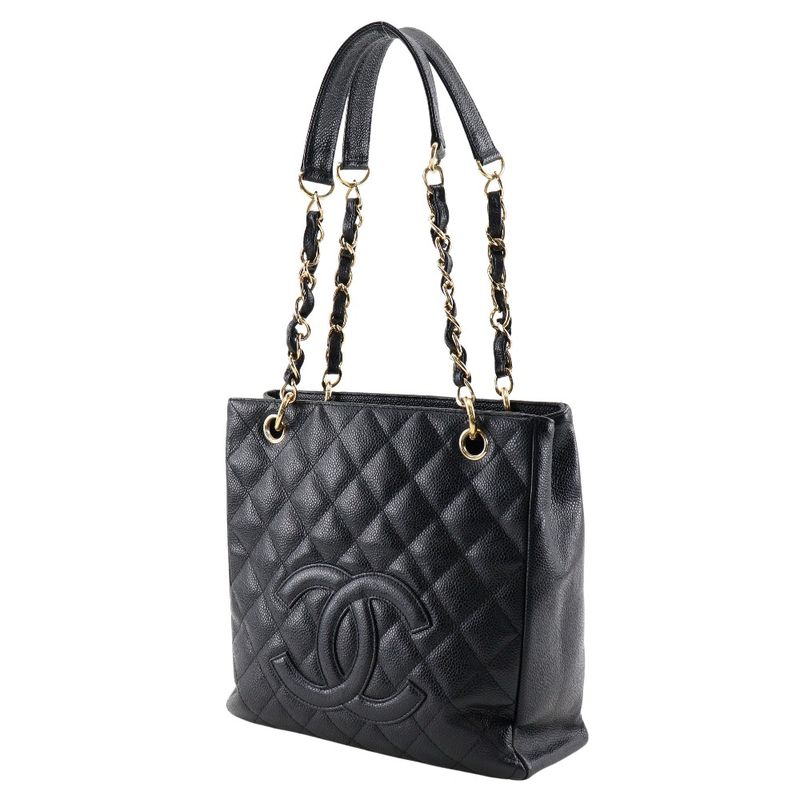 Chanel Petite Shopping Tote PST Chain Quilted Caviar Leather Black Shoulder Bag — view 2
