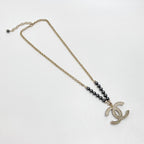 Chanel Coco Mark Rhinestone Faux Pearl Necklace C23 P Champagne Gold Black — view 6