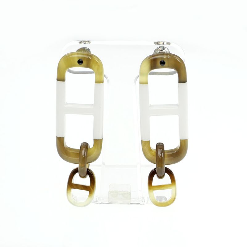 Hermes Earrings Amar Buffalo Horn White Brown Silver Hardware Accessorie — view 6