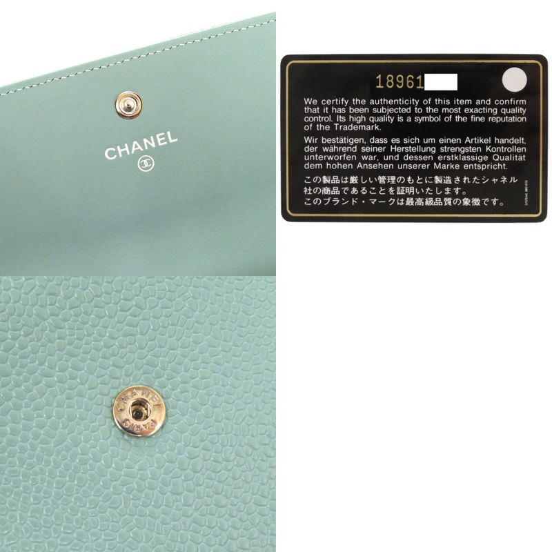 Chanel Coco Mark Caviar Leather Silver Hardware Mint Green Long Wallet 0330 — view 8
