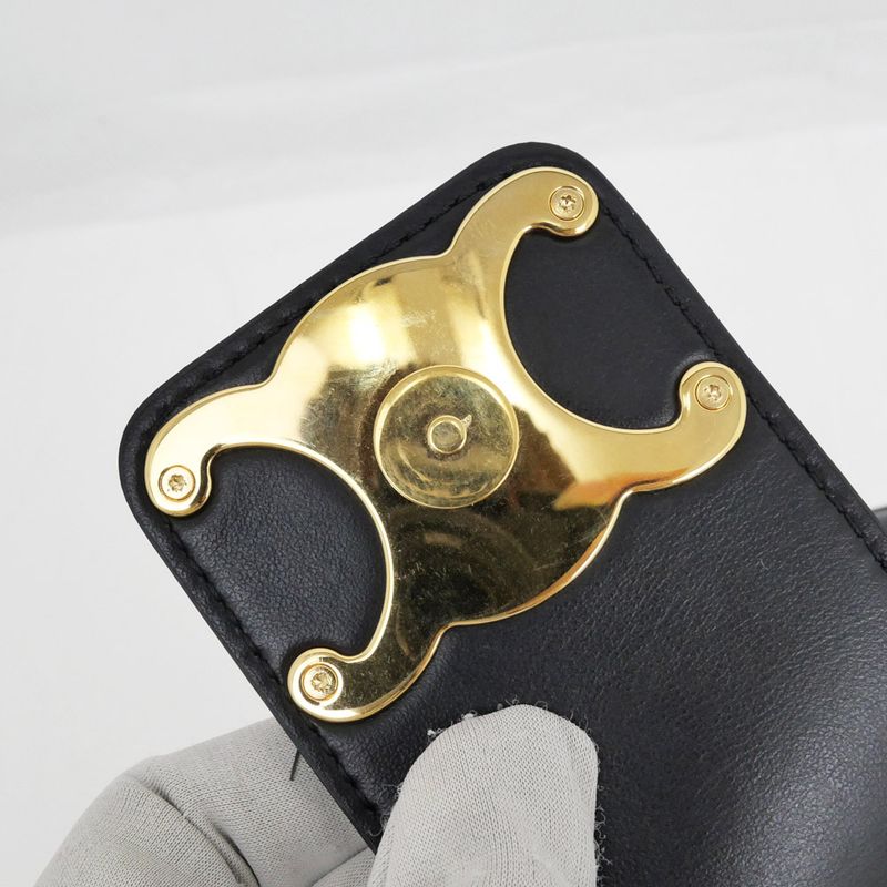 Celine Ava Medium Triomphe Shoulder Bag Black Gold Hardware — view 8