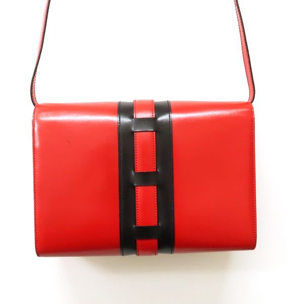 Celine Shoulder Bag Ribbon Hardware Red Black Bicolor Leather — view 4