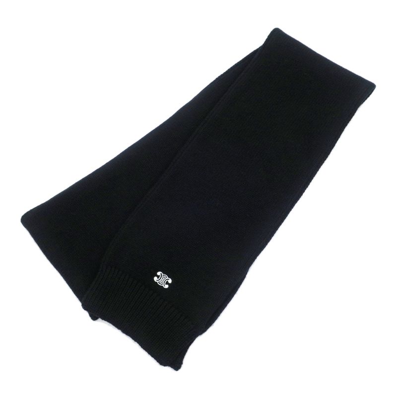 Celine Muffler Black BK Triomphe Logo Wool Accessories Scarf — view 2