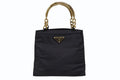 Prada Handbag Triangle Logo Nylon Gold Black