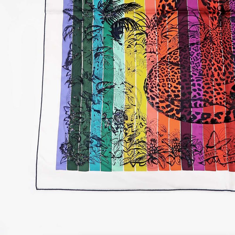 Hermes Carre 90 Scarf Jungle Love Rainbow 100% Silk Multicolor Bead — view 4