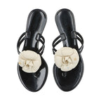 Chanel Coco Mark Camellia Rubber Sandals 35 Black And White — view 7