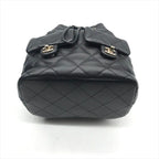 Chanel Quilted Lambskin CC Logo Drawstring Chain Backpack Pack Black — view 4