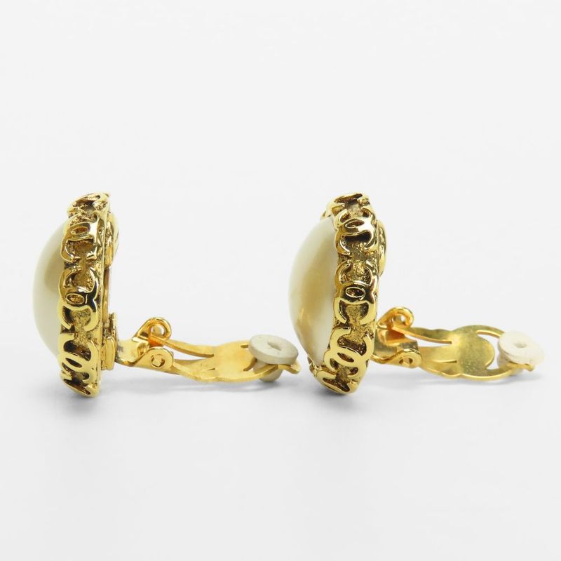 Chanel Earrings Coco Mark Metal Faux Pearl Gold Plated Accessories 94 P — view 3