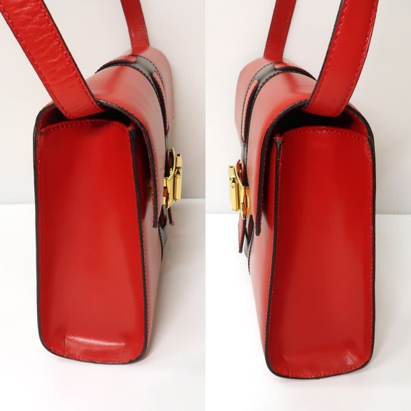 Celine Shoulder Bag Ribbon Hardware Red Black Bicolor Leather — view 7