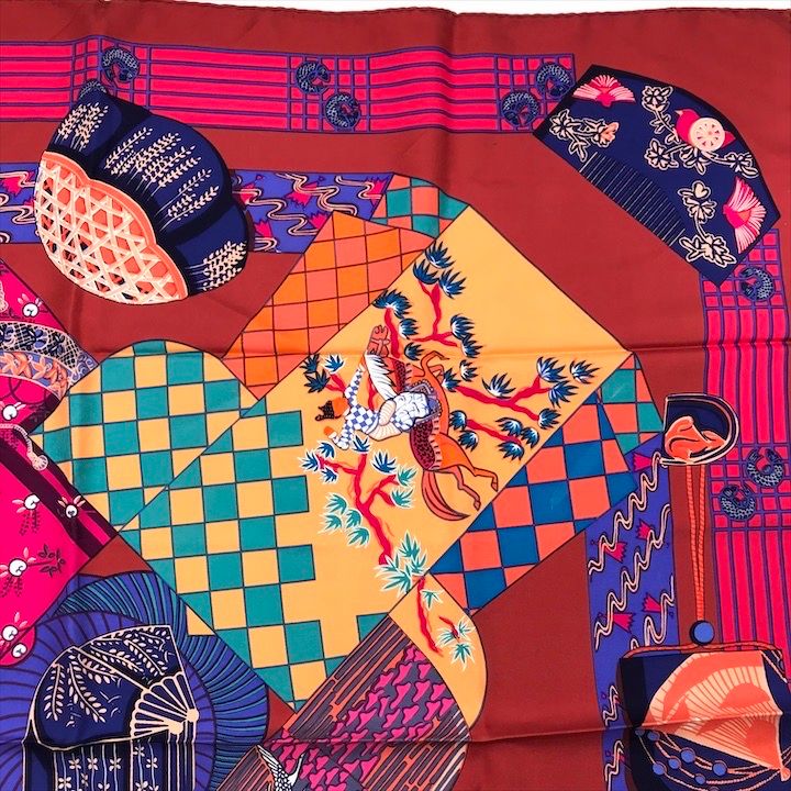 Hermes Carre 90 Scarf Silk 100% Kimono and Inro Red — view 6