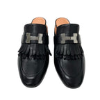Hermes Cheilly Loafer Leather Shoes Black Silver Hhardware Constance — view 2