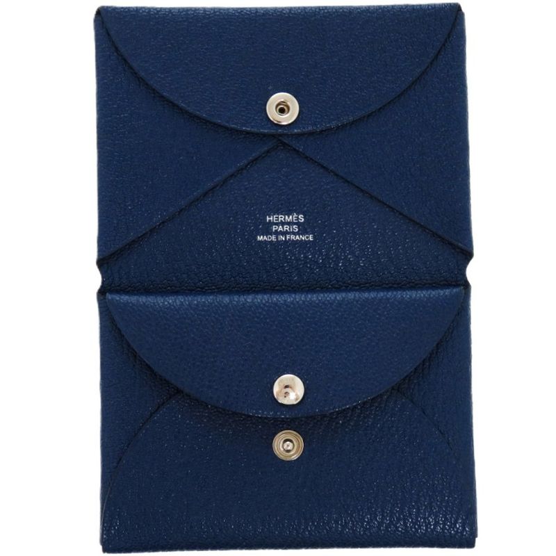 Hermes Calvi Duo Chevre Deep Blue Engraved B 0850 Card Case — view 6