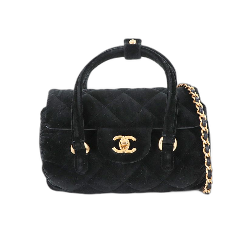 Chanel Quilted 2-Way Hand Chain Shoulder Bag Velvet Leather Main Item: Black