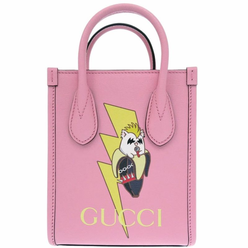 Gucci Bananya Collaboration Leather 2-way Handbag Pink 0727 — view 2