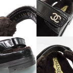 Chanel Sandals 23 K boa Rhinestone Coco Mark 38 Black Leather — view 8
