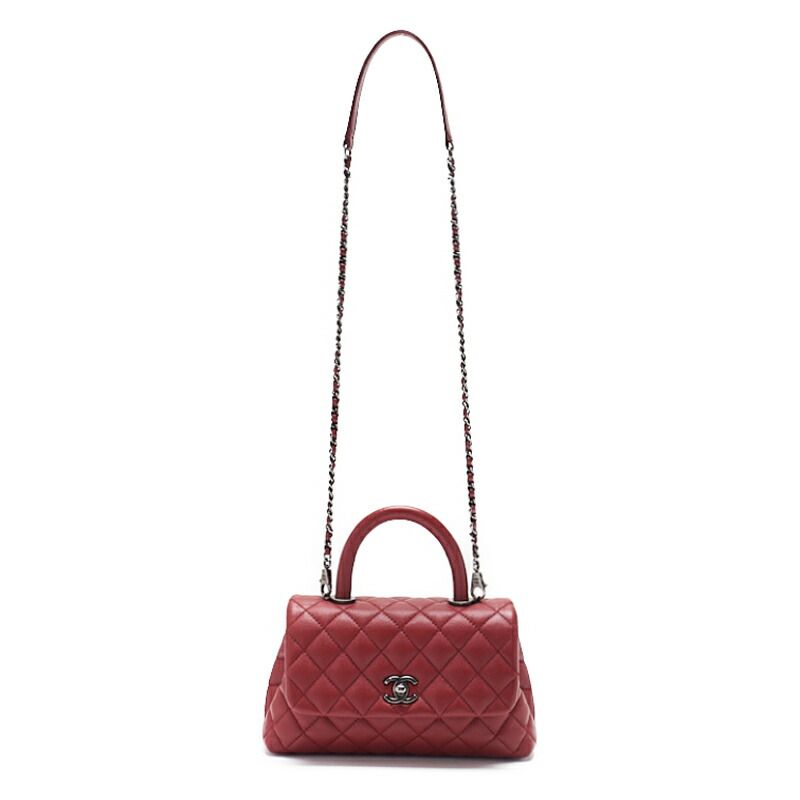 Chanel Quilted Coco Handle 2-Way Handbag Caviar Leather Red With Silver Hardware — view 5