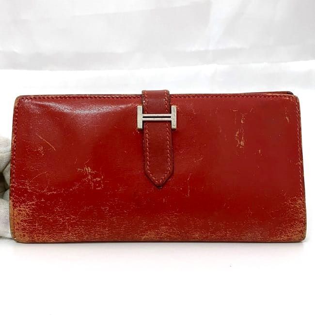 Hermes Bifold Long Wallet Bearn Red Leather — view 6