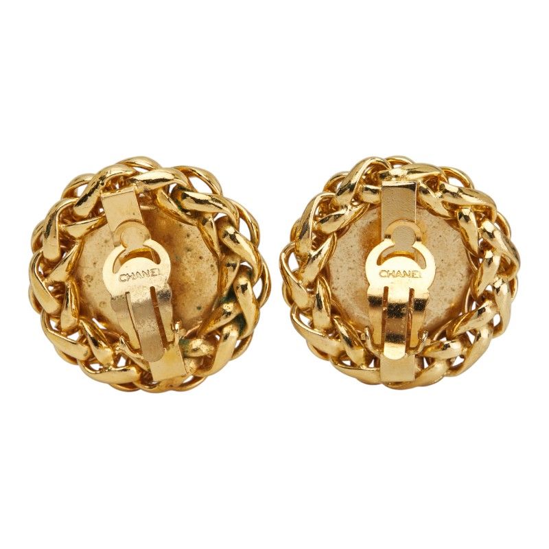Chanel Coco Mark Earrings Round Barley Ear of Rice Motif Gold Plated — view 4