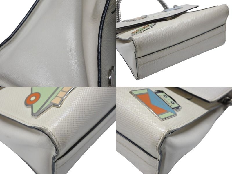 Prada Robot Monochrome Chain Shoulder Bag Saffiano Leather Ivory Silver — view 7