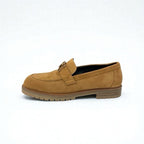 Hermes Faubourg Loafer Leather Shoes Suede Brown Silver Hhardware Moccasin Flat — view 3